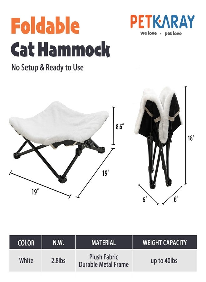 PETKARAY Foldable Cat Hammock Bed, Elevated Fluffy Kitty Lounge Furniture with Metal Frame, Raised Cat Hammock Chair for Indoor Cats - Image 2