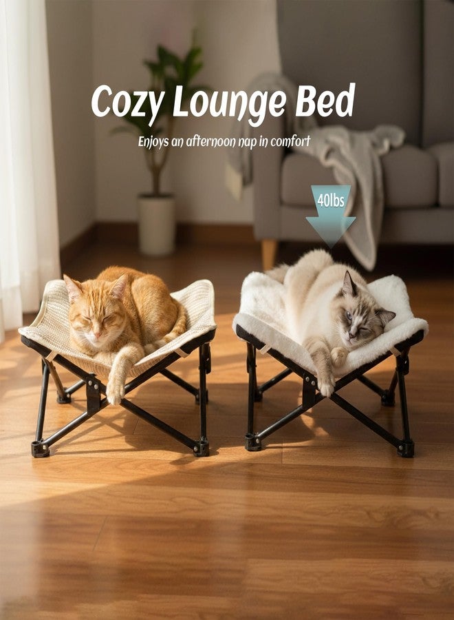 PETKARAY Foldable Cat Hammock Bed, Elevated Fluffy Kitty Lounge Furniture with Metal Frame, Raised Cat Hammock Chair for Indoor Cats - Image 5