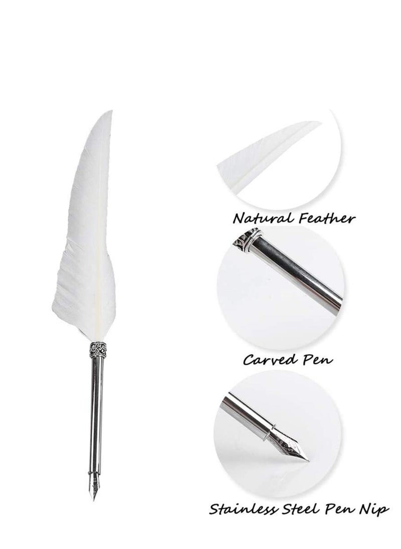 Generic - Pen Lightweight Stationery Gift Box, Notebook, Feather Pen, Ink Bottle Pen School Pen for Student, Elegant Feather Quill Pen, Gift/for Birthday Party, Home Decor (Empty Ink Bottle, White) - Image 1