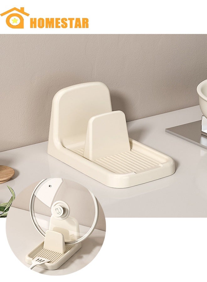 هومستر ملعقة الراحة مع حامل غطاء الوعاء لعداد المطبخ ، ملعقة ملعقة حامل الشوكة للطبخ ، أبيض - Image 1