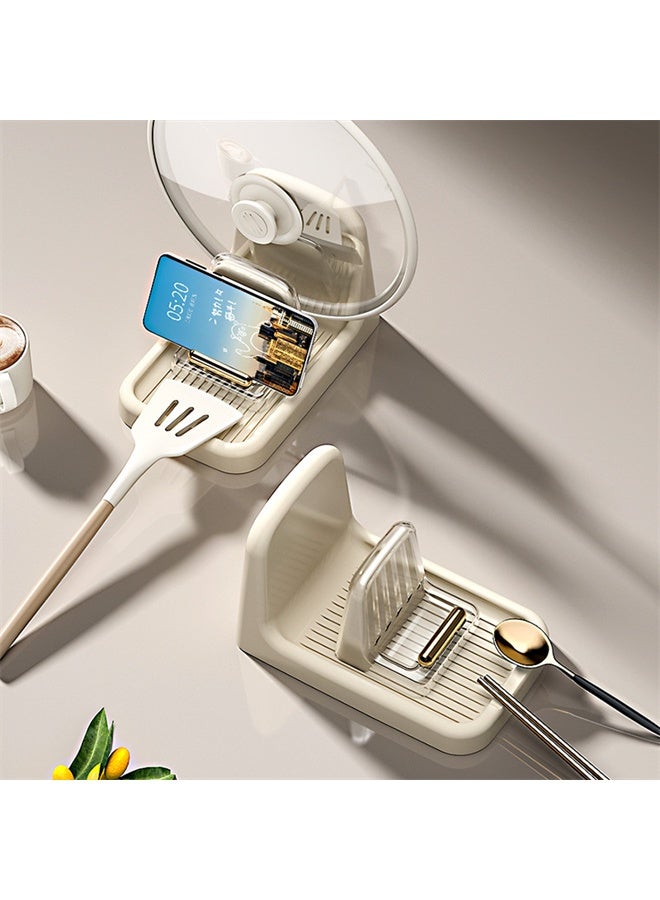 هومستر ملعقة الراحة مع حامل غطاء الوعاء لعداد المطبخ ، ملعقة ملعقة حامل الشوكة للطبخ ، أبيض - Image 3