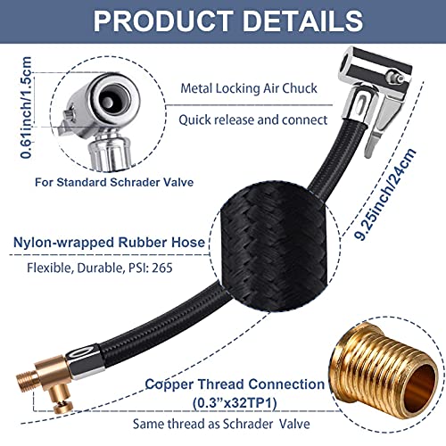 Melphan-Auto Flexible Tire Valve Extension Adapter, Inflator Hose Adapter, Locking Air Chuck Quick Connect and Release, Pressure Adjustable Tire Inflator Pump Hose Adapter for Car Motorcycle Bike,1PC - Image 2