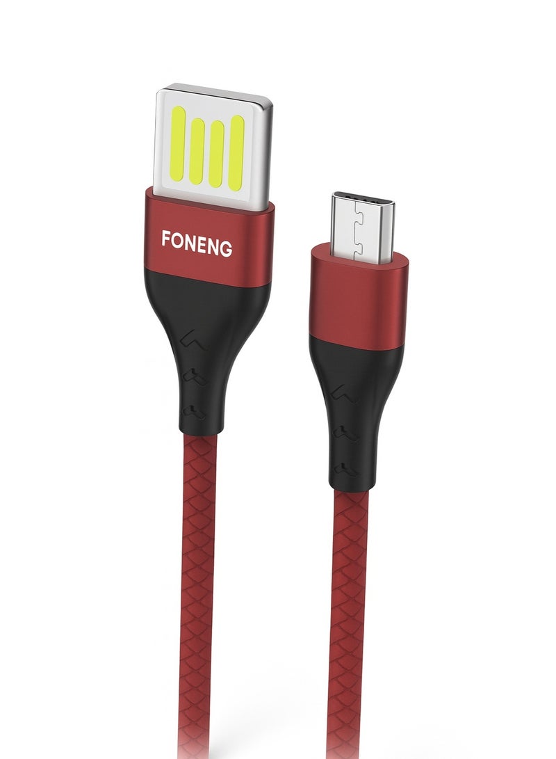 فونينج كابل x28 FONENG شحن سريع 2.4A‏ – Micro \USB بمدخل مزدوج Double-Sided USB – طول 1.2 متر لسهولة التوصيل وشحن ثابت وآمن - Image 1