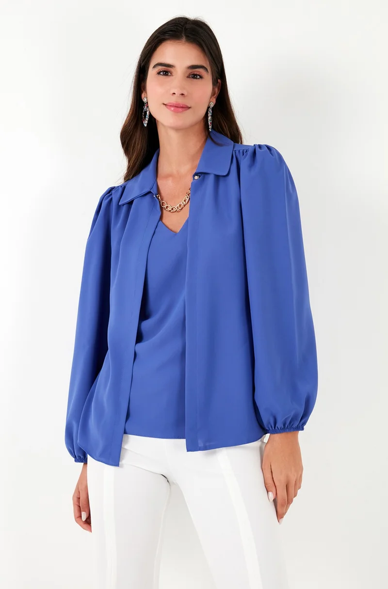 Lela Regular Fit V-Neck Balloon Sleeve Blouse Women's Blouse 611BZ0353