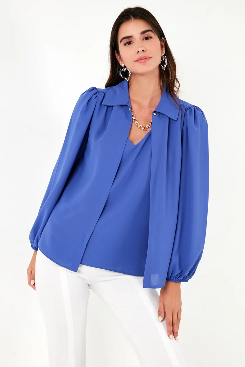Lela Regular Fit V-Neck Balloon Sleeve Blouse Women's Blouse 611BZ0353