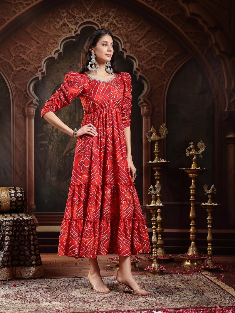 Stylum Women's Bandhej Printed Rayon Tiered Dress - Image 3