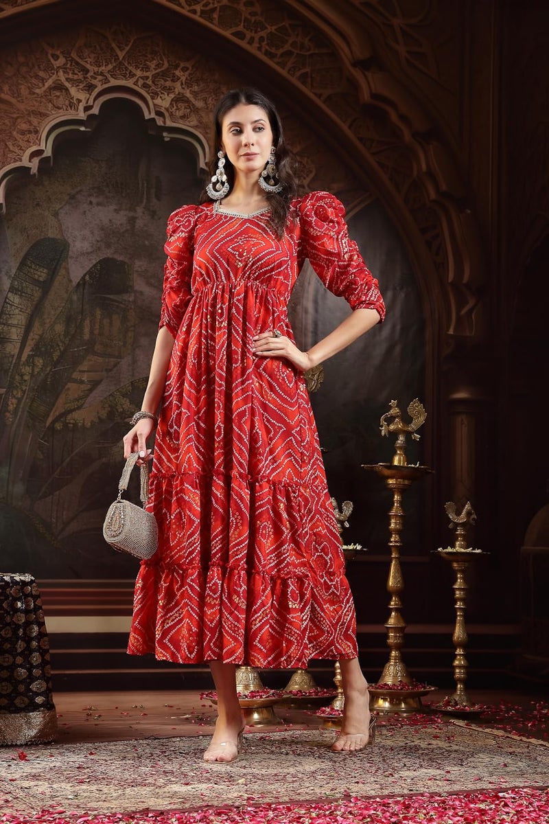 Stylum Women's Bandhej Printed Rayon Tiered Dress - Image 5