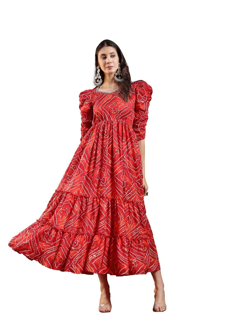 Stylum Women's Bandhej Printed Rayon Tiered Dress - Image 1