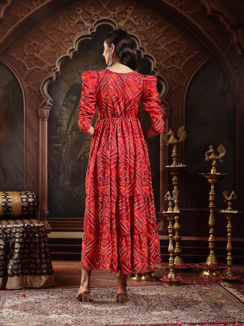 Stylum Women's Bandhej Printed Rayon Tiered Dress - Image 2