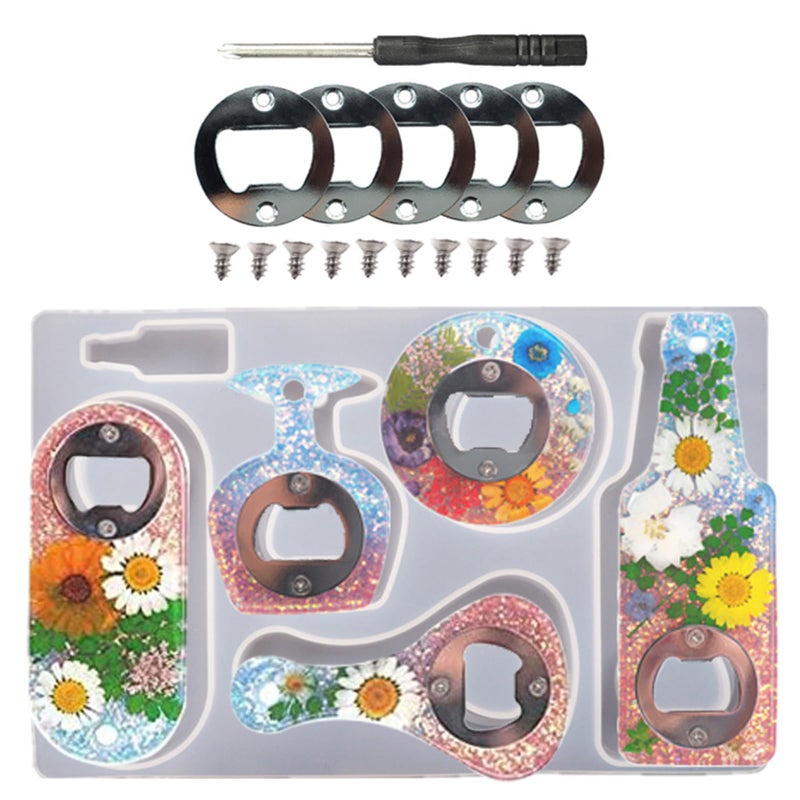 Kizcmvre Bottle Opener Resin Molds Kit Beer Opener Silicone Molds for Epoxy Resin Jewelry Casting Molds DIY Crafts Making for Best Gifts 