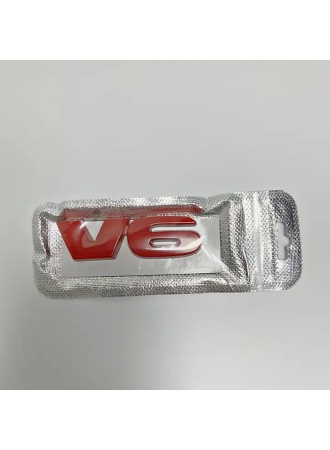 شارة محرك V6 لامعة باللون الأسود والأحمر لملصق السيارة، مصنوعة من معدن متين - Image 1