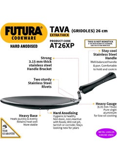 Hawkins 26 Cm Futura Hard Anodised Tawa With Plastic Handle,Black  - Image 2
