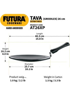Hawkins 26 Cm Futura Hard Anodised Tawa With Plastic Handle,Black  - Image 3