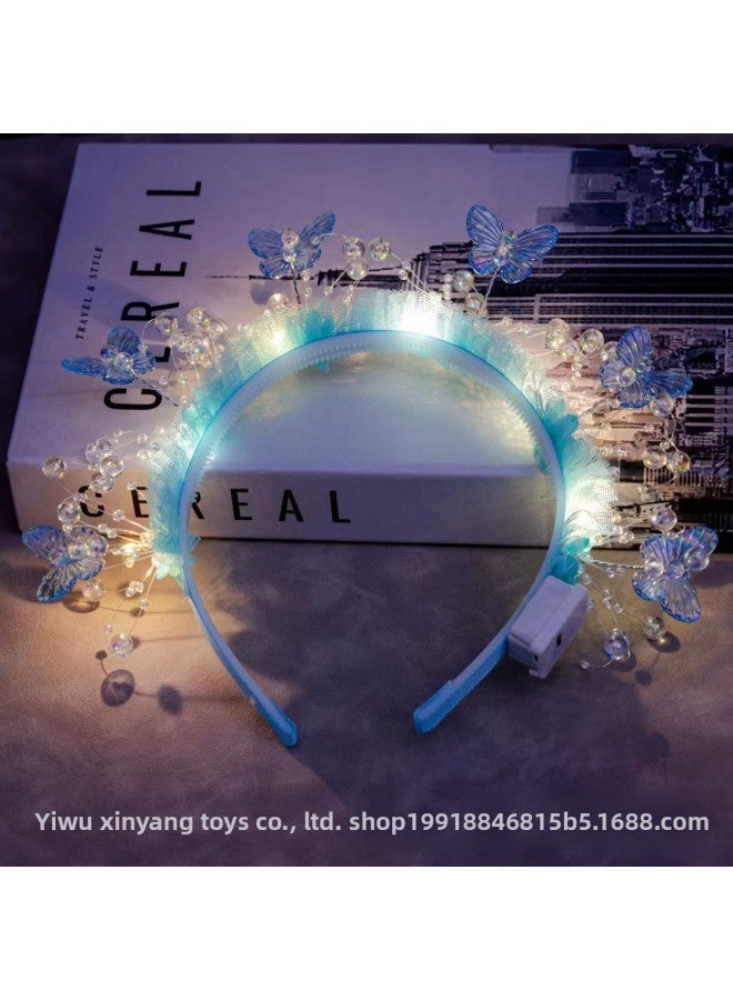 دبوس شعر على شكل زهرة فراشة، عصابة رأس على شكل زهرة، إكسسوارات شعر جنية مضيئة للفتيات الصغيرات، غطاء رأس، دعامات أداء منتهية الصنع، مصنع بالجملة