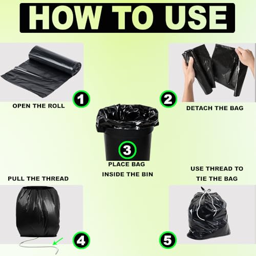 Ella Garbage Bags 19x21 Inches (Medium) 120 Bags 4 Rolls | Leak Proof & Tear Resistant Trash Bag for Kitchen Home & Commercial Use | Dustbin Bag For Dry & Wet Waste With Free Check Duster Cloth-Black - Image 5