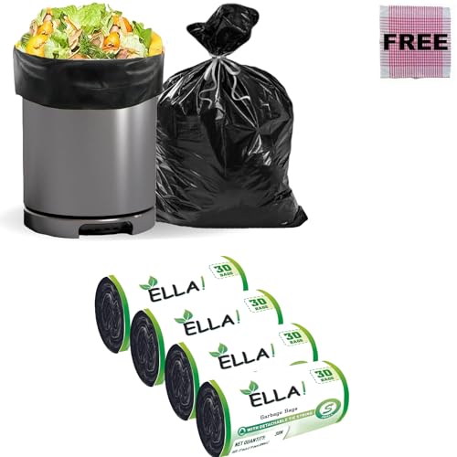 Ella Garbage Bags 19x21 Inches (Medium) 120 Bags 4 Rolls | Leak Proof & Tear Resistant Trash Bag for Kitchen Home & Commercial Use | Dustbin Bag For Dry & Wet Waste With Free Check Duster Cloth-Black - Image 1