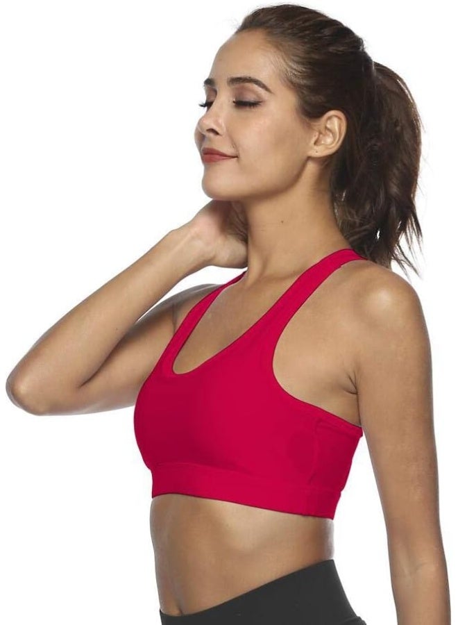 Rubik Sports Bra for Women with Back Pocket, Wirefree High Impact Racerback Quick Dry Removable Padded Seamless Activewear Bra for Running Yoga Gym Workout Fitness (Large) Red - Image 4