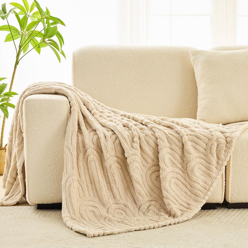 Wajade Fleece Throw Blanket, Fluffy Faux Fur Blanket for Bed Sofa Couch, Soft Warm Thick Blanket,Linen 127x178 - Image 4