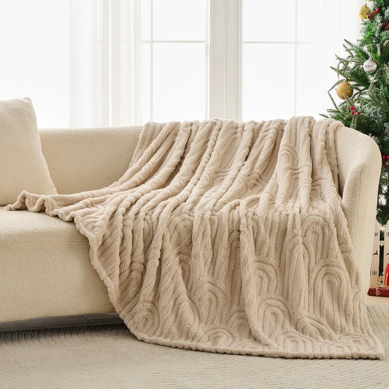 Wajade Fleece Throw Blanket, Fluffy Faux Fur Blanket for Bed Sofa Couch, Soft Warm Thick Blanket,Linen 127x178 - Image 2
