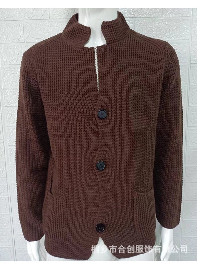 Brown Men's Slim Stand-up Collar Knitted Cardigan Autumn And Winter Outwear Plus Size Men's Clothing