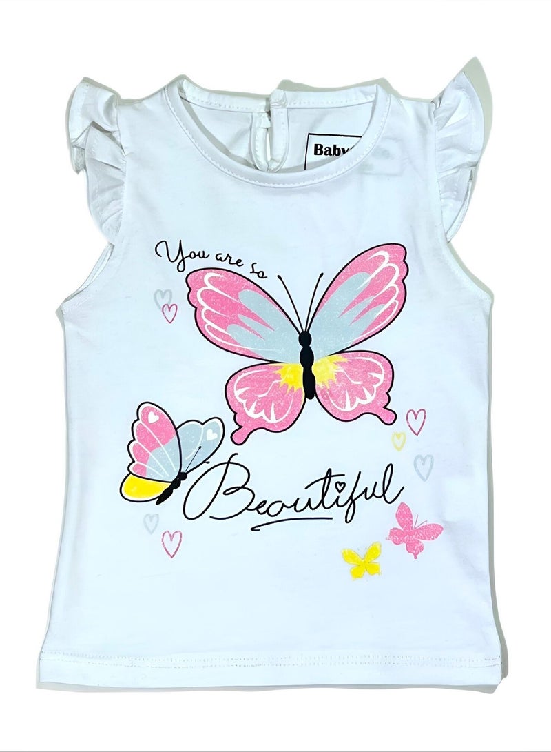 Baby Co. Butterfly cotton set (White t-shirt + Pink leggings)  - Image 2