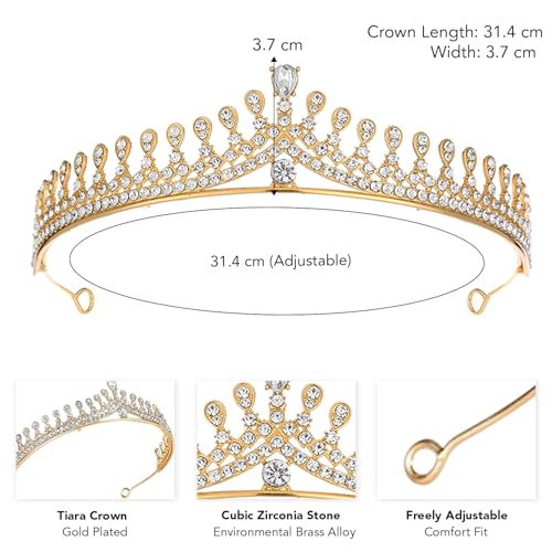 Peora Gold Plated Cubic Zirconia Studded Princess Tiara Crown for Girls Women Birthday Gift Hair Accessories - Image 4