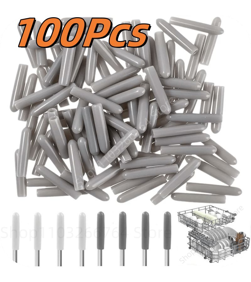 Grey 100pcs Dishwasher Rack Cap Tips Soft Round End Protectors - Image 1