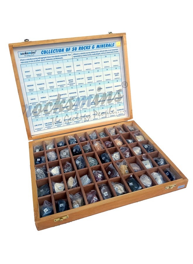 Rocksmins Rocksmins Collection of 50 Rocks & Minerals RM50WB in Wooden Box Set Big 50 Handpicked Rock and Mineral Specimen for Education of Geology Earth Science Kits & ideal Study of Earth Science Stones - Image 5