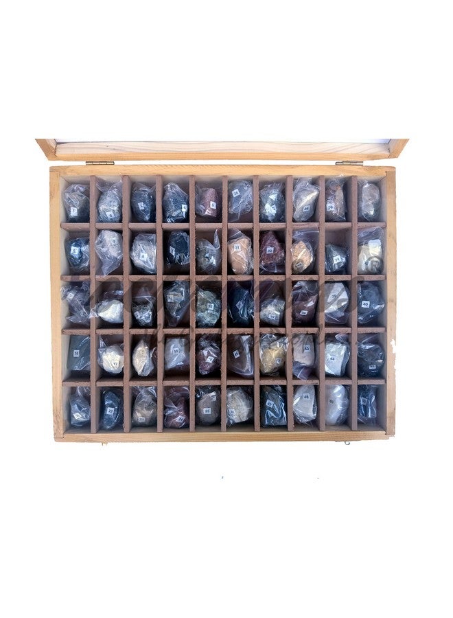 Rocksmins Rocksmins Collection of 50 Rocks & Minerals RM50WB in Wooden Box Set Big 50 Handpicked Rock and Mineral Specimen for Education of Geology Earth Science Kits & ideal Study of Earth Science Stones - Image 2