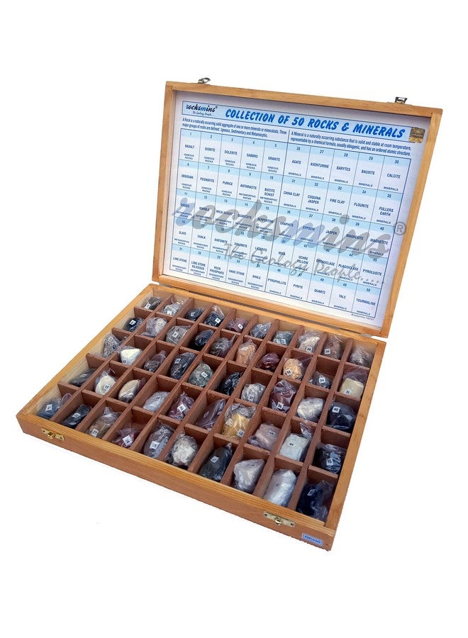 Rocksmins Rocksmins Collection of 50 Rocks & Minerals RM50WB in Wooden Box Set Big 50 Handpicked Rock and Mineral Specimen for Education of Geology Earth Science Kits & ideal Study of Earth Science Stones - Image 4