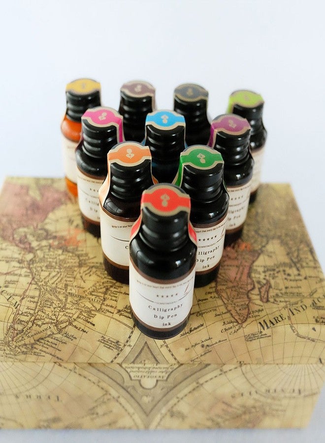 GC QUILL Dip Pen Ink, 10 Colors Fountain Dip Pen Ink Set Non-Carbon Drawing Writing Art Craft Dip Inks Bottles, 20cc Bottle 10 Colors Set LL-710 - Image 2