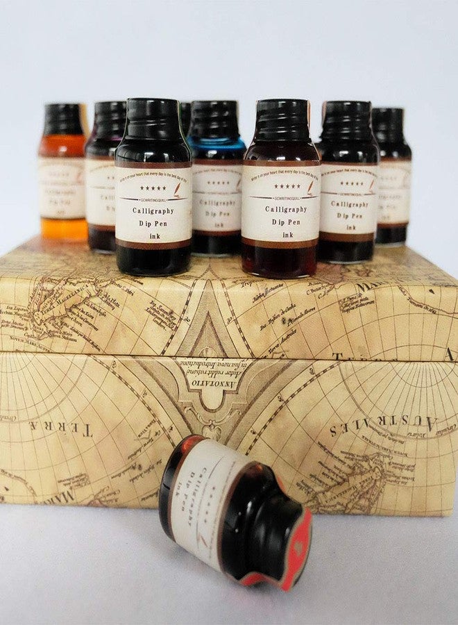GC QUILL Dip Pen Ink, 10 Colors Fountain Dip Pen Ink Set Non-Carbon Drawing Writing Art Craft Dip Inks Bottles, 20cc Bottle 10 Colors Set LL-710 - Image 4