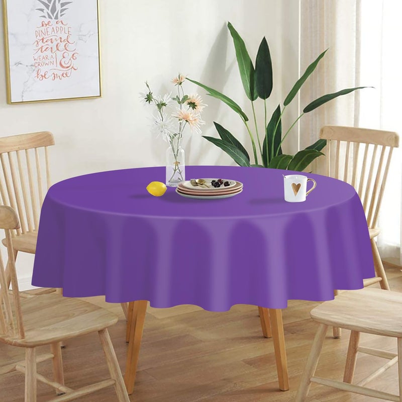 QIKSION Purple Round Tablecloth 2 Pack, 84 Inch Plastic Table Cover Disposable for Parties - Image 2