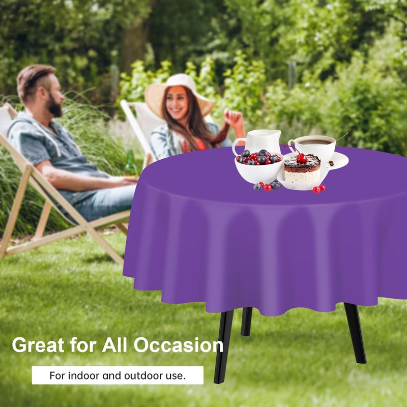 QIKSION Purple Round Tablecloth 2 Pack, 84 Inch Plastic Table Cover Disposable for Parties - Image 4