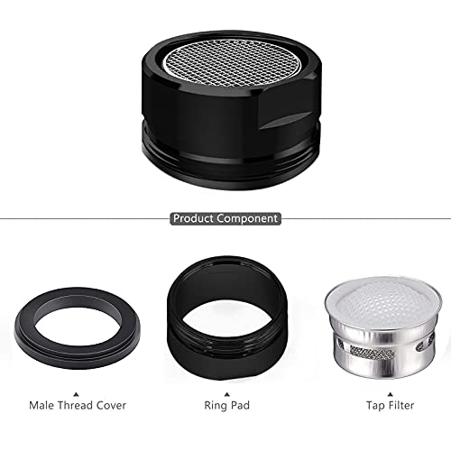 BOETOADG 4PCS 2.2 GPM Faucet Aerator, 2 Pack Aeration Filter Replacement Parts With Brass Housing 15/16 Inch 24mm Male Thread Aerator Faucet Filter With Gasket For Kitchen And Bathroom (Black) - Image 3