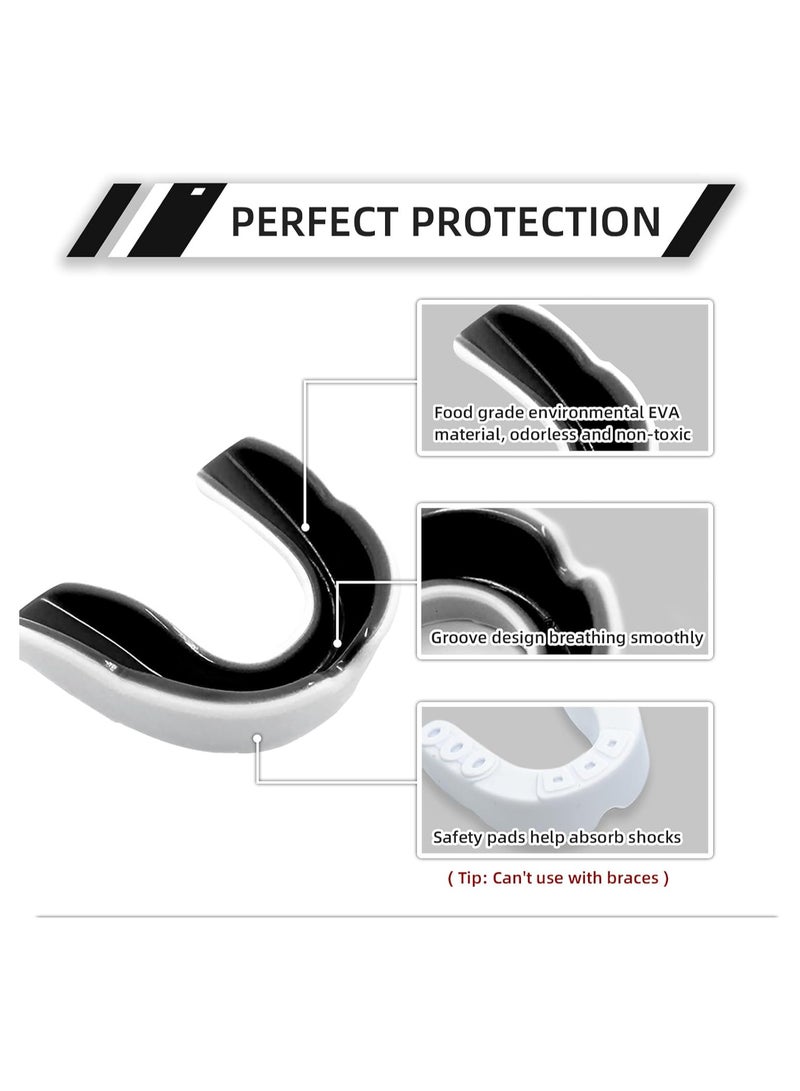 4 Pcs للبالغين الرياضيين درع اللجام مع حقيبة، للملاكمة هوكي فنون الدفاع عن النفس MMA كاراتيه تايكوندو وغيرها من الرياضات التي يتم الاتصال بها (أبيض + أسود) - Image 3