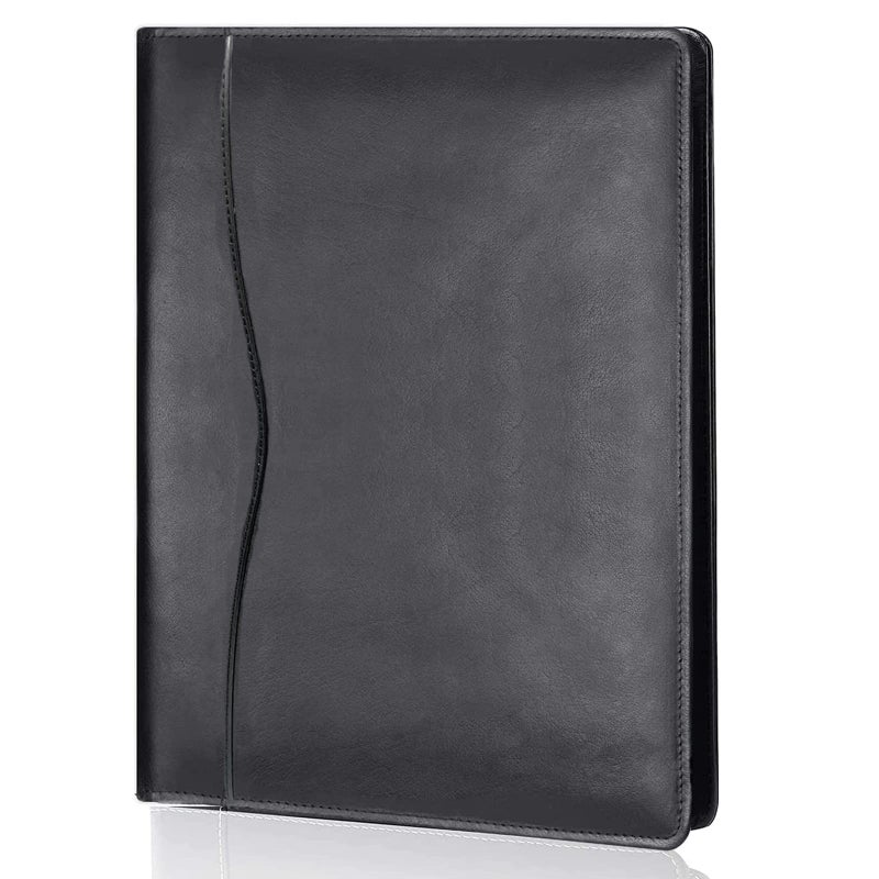 Leather Portfolio Folder Padfolio, Business Padfolio Organizer Document Planner Portfolio Binder Storage Pocket for Legal Pad Holder Paperwork Phone Men Women (Black) - Image 1