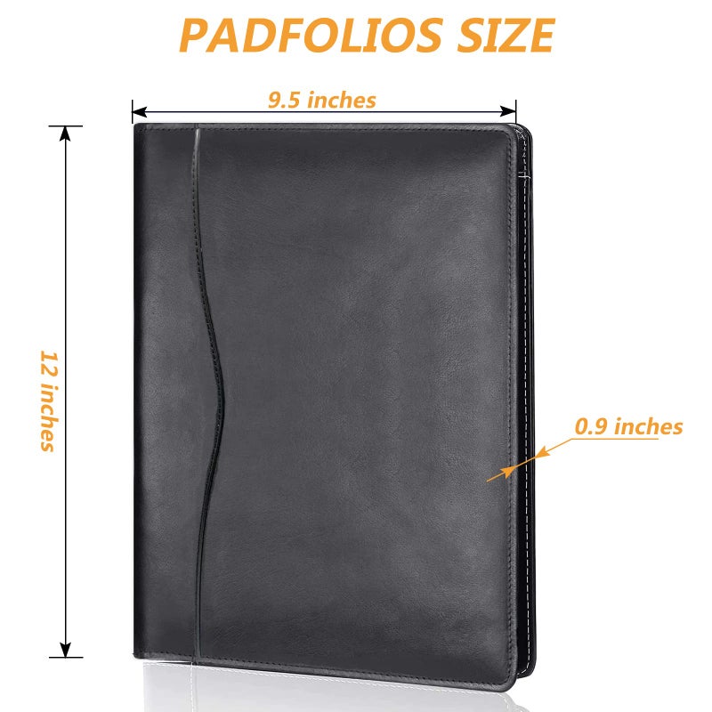 Leather Portfolio Folder Padfolio, Business Padfolio Organizer Document Planner Portfolio Binder Storage Pocket for Legal Pad Holder Paperwork Phone Men Women (Black) - Image 2