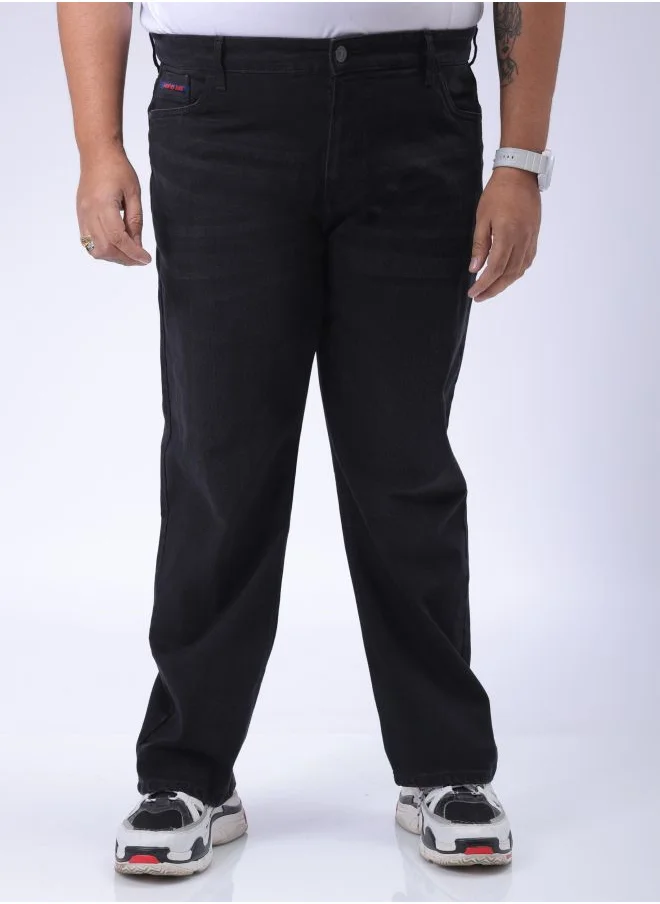 هاردسودا Men Plus Size Vintage Straight Fit Solid Mid-Rise Stretchable Jeans
