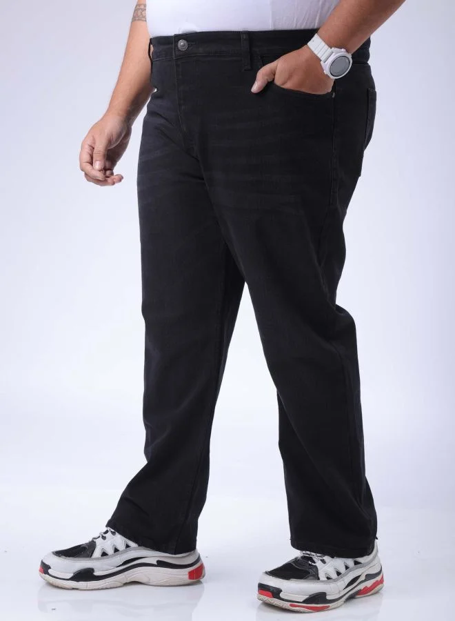 هاردسودا Men Plus Size Vintage Straight Fit Solid Mid-Rise Stretchable Jeans