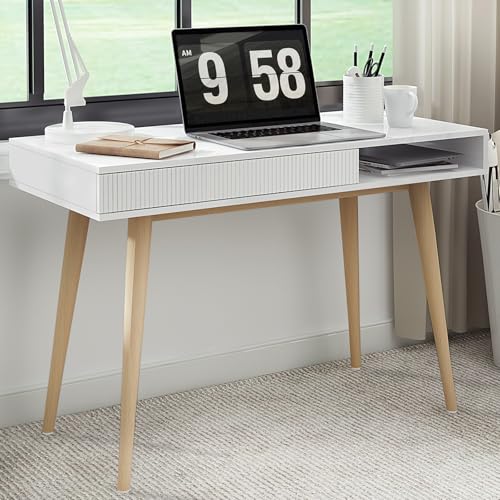 Artswish 42 Wood Modern Office Desk with Drawer Simple Writing Desk for Home White