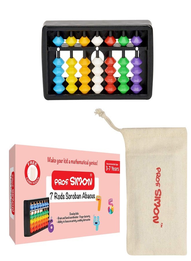 PROF. SIMON 7 Rods/Digits Soroban Plastic Abacus With Multi-Colored Beads, Kid - Image 1