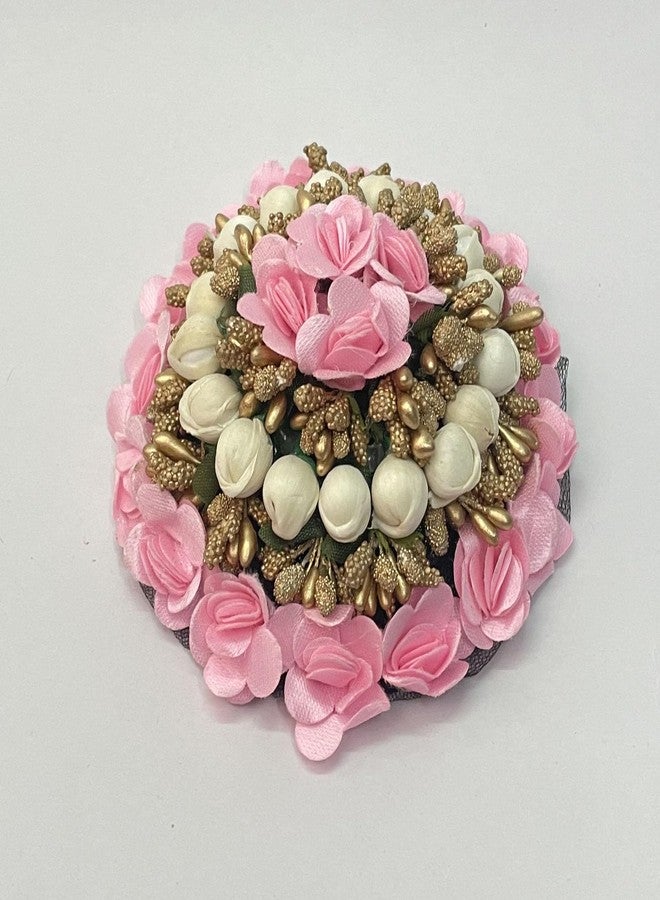 Maahal Artificial Bridal Bun Juda Maker Satin Flower Gajra Hair Accessories-Pink, Pack of 1 - Image 3