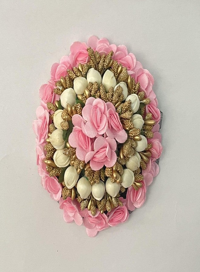 Maahal Artificial Bridal Bun Juda Maker Satin Flower Gajra Hair Accessories-Pink, Pack of 1 - Image 2