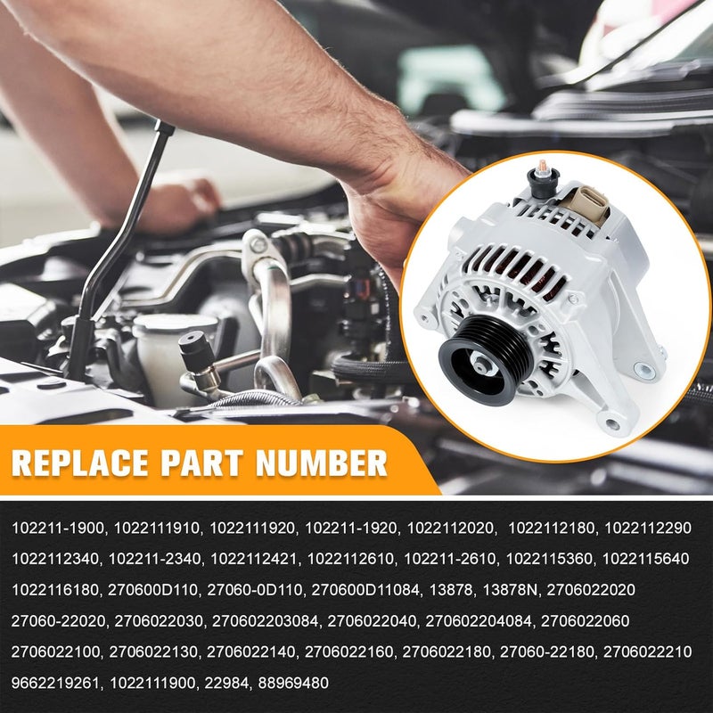 Kozlira مولد كهربائي Kozlira 12V 80A مع بكرة 6 أخاديد لسيارات بونتياك فايب، تويوتا سيلكا، كورولا، ماتريكس، MR2 سبايدر - Image 5
