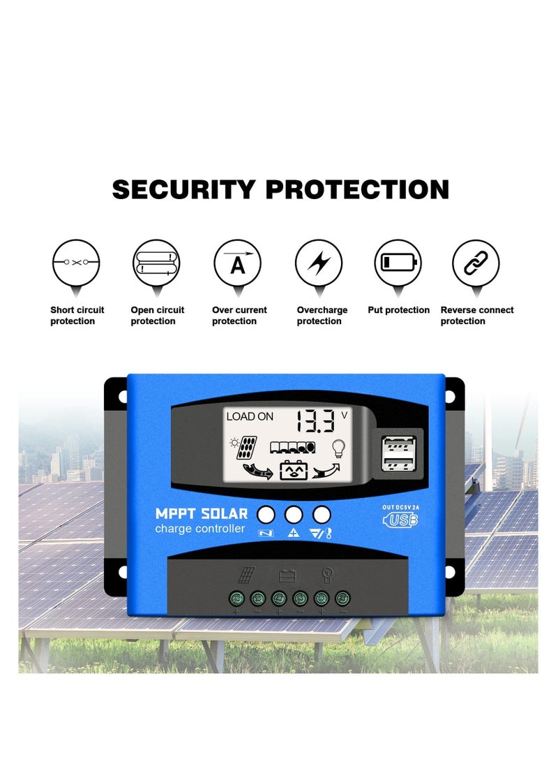 وحدة تحكم شحن الطاقة الشمسية MPPT 60A، وحدة تحكم شحن منظم الطاقة الشمسية، مع شاشة LCD، أوضاع تحكم متعددة في الحمل بمنفذ USB مزدوج، تركيز تلقائي للتيار 12 فولت/24 فولت، شحن تتبع MPPT - Image 4