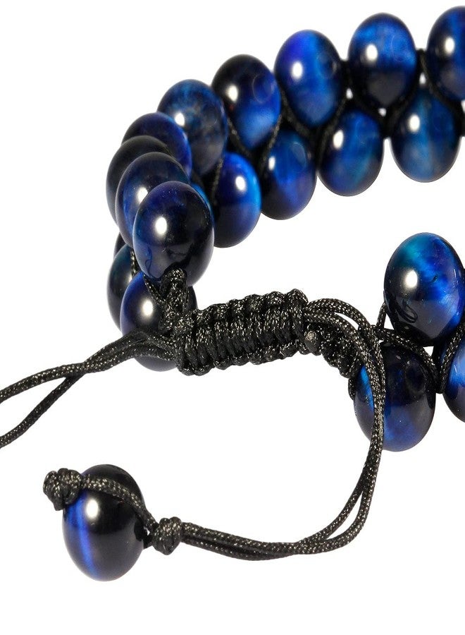 SUNYIK 8mm Round Blue Tiger's Eye Stone Adjustable Bracelet for Unisex, Double Layers Beads Macrame Friendship Bracelets, 7"-10" Strand - Image 3