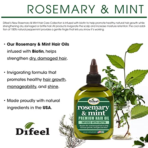 Difeel Rosemary and Mint Premium Hair Oil with Biotin 7.1 oz. (PACK OF 2) - Made with Natural Mint & Rosemary Oil for Hair Growth - Image 2