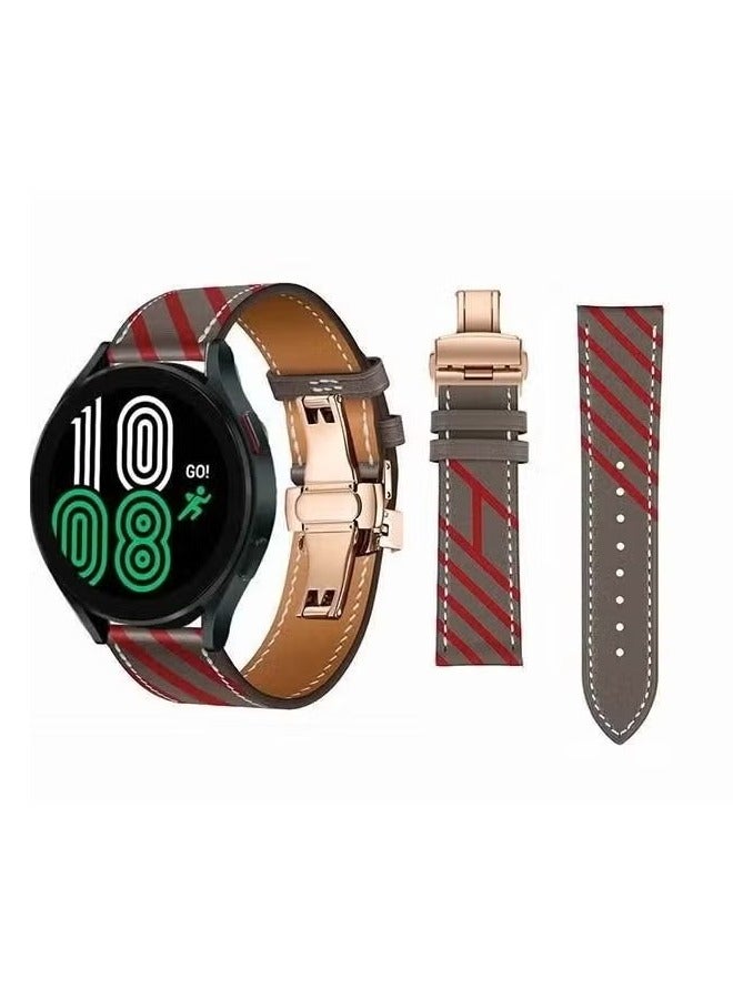 vesus Genuine Leather Replacement Band for samsung Galaxy Watch 4 40/44mm Grey/Red