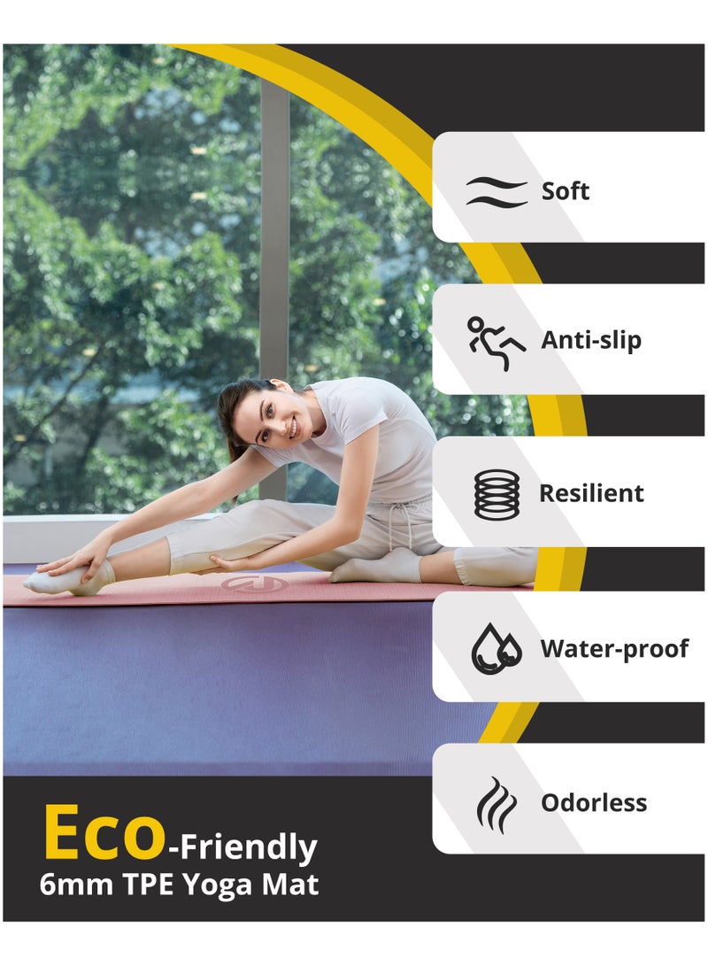 Nariele 6mm Anti-Slip TPE Yoga Mat with Strap, Bag - Knee Support, Non-Slip, Lightweight for Yoga, Pilates, Fitness, Home Workouts 183*66 cm (Pink/Black) - Image 3